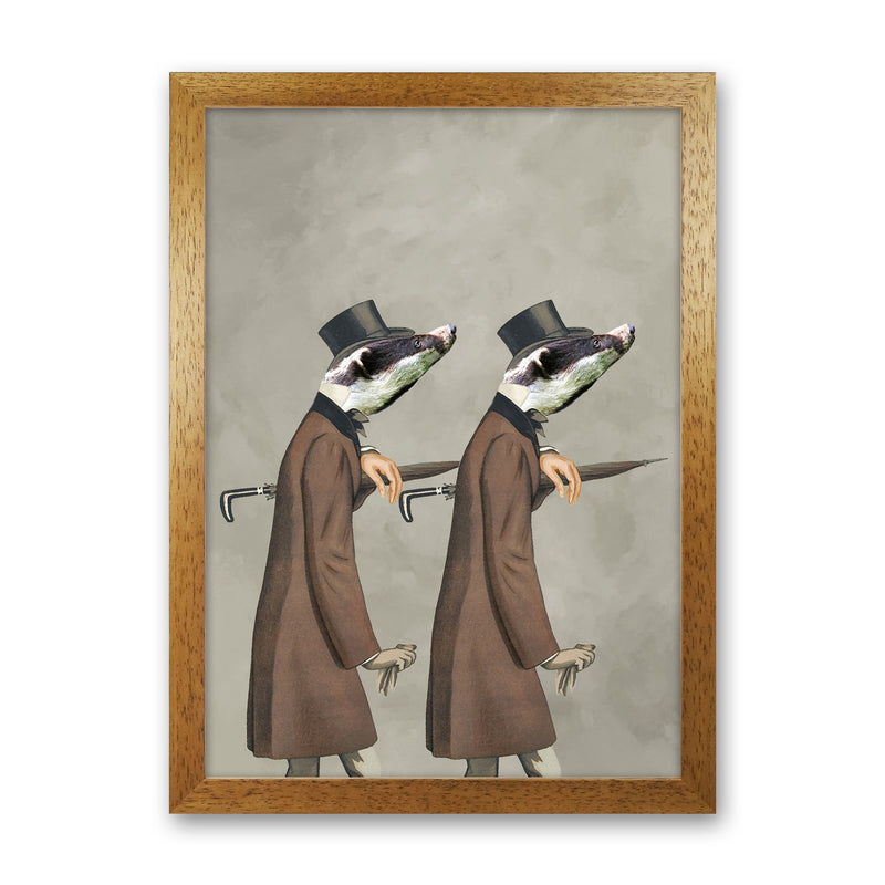 Badgers With Umbrellas Art Print by Coco Deparis Oak Grain