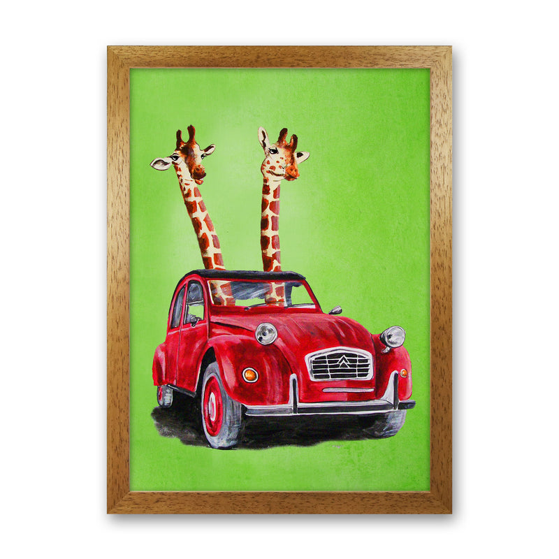 2 Giraffes In Car 2 Art Print by Coco Deparis Oak Grain
