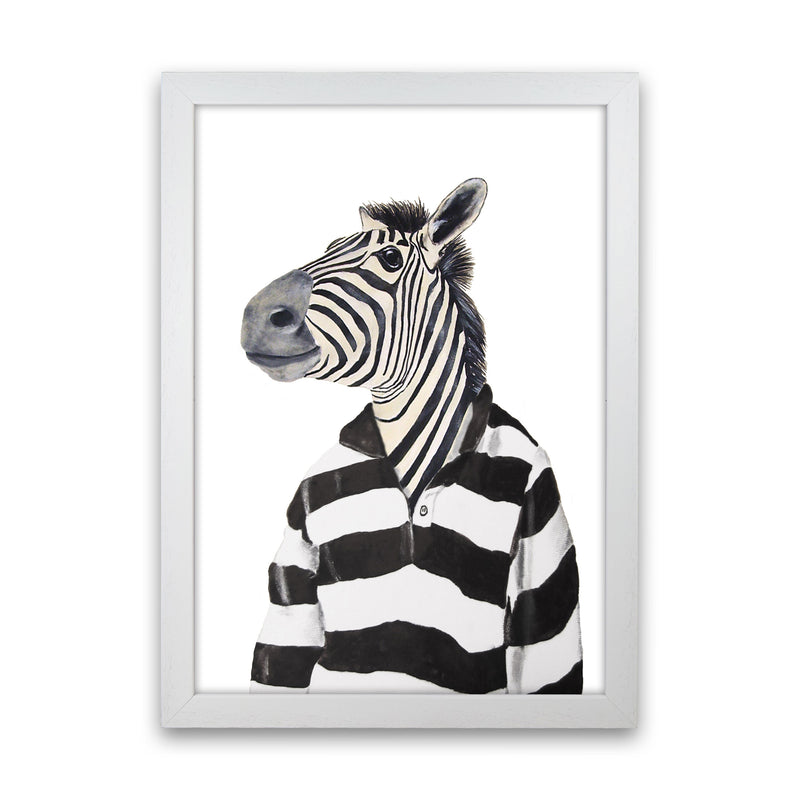 Zebra With Stripy Shirt Art Print by Coco Deparis White Grain