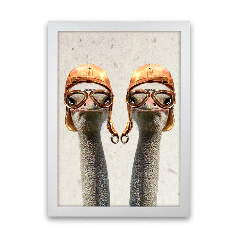 Ostriches Vintage Pilotes 2 Art Print by Coco Deparis White Grain