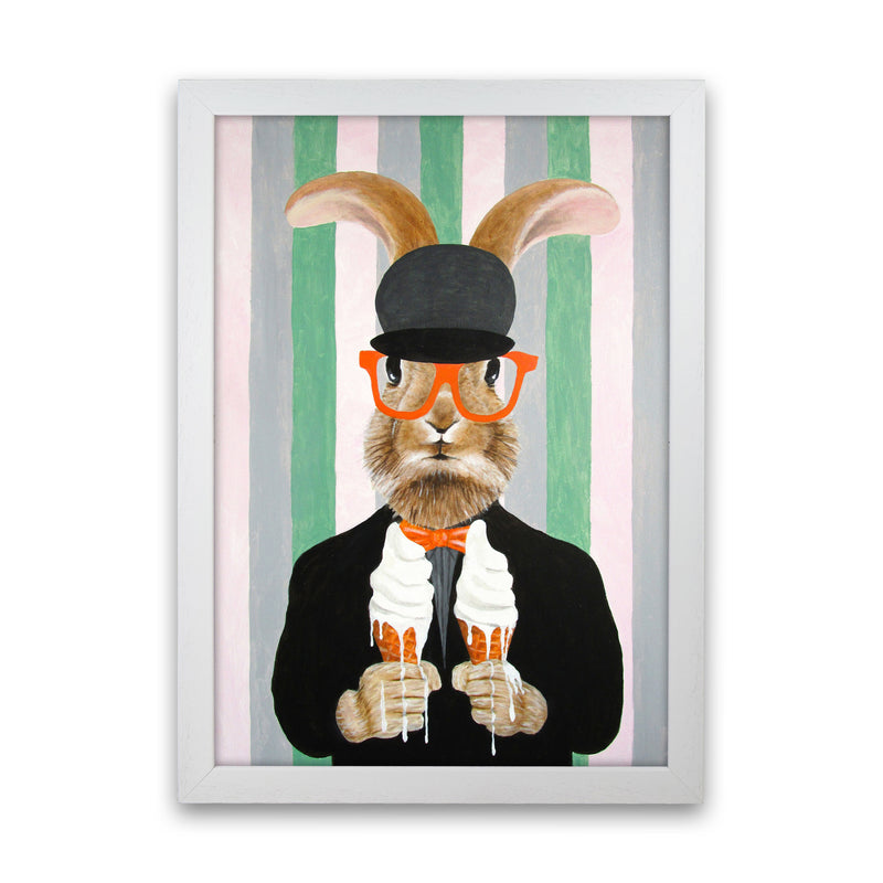 Rabbit With Melting Ice-Creams Art Print by Coco Deparis White Grain