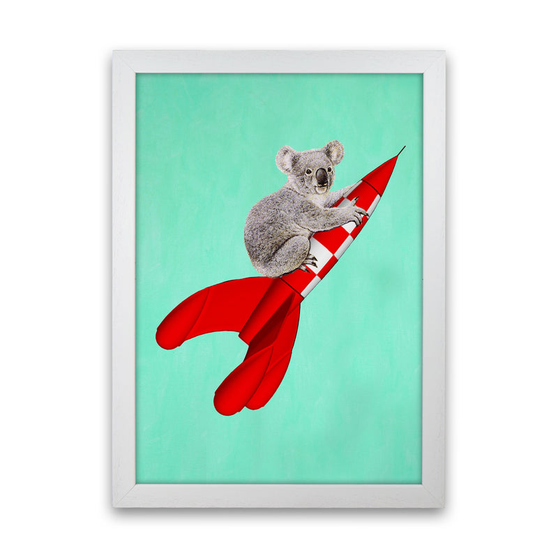 Koala On A Rocket Art Print by Coco Deparis White Grain