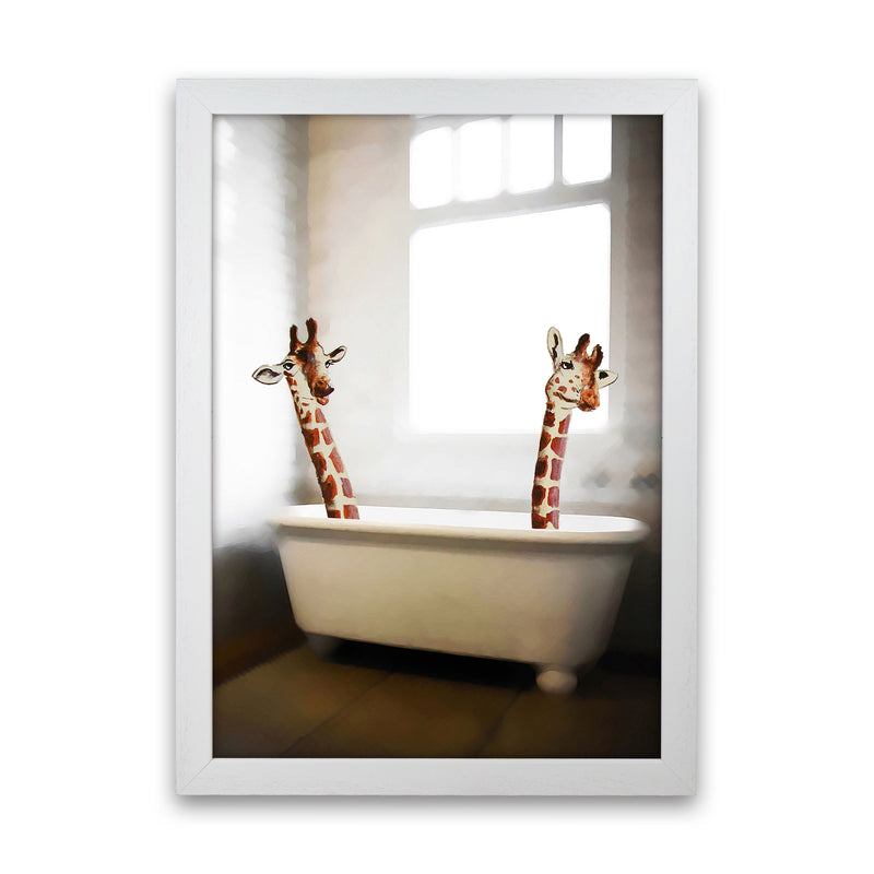 Giraffes In Bathtube Art Print by Coco Deparis White Grain
