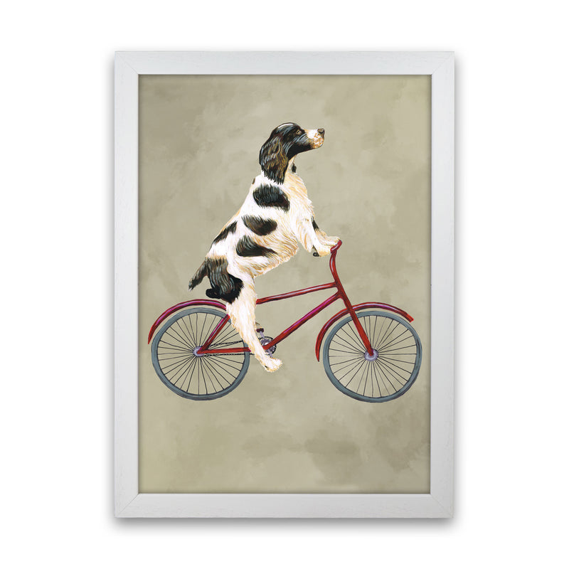 English Springer On Bicycle Art Print by Coco Deparis White Grain