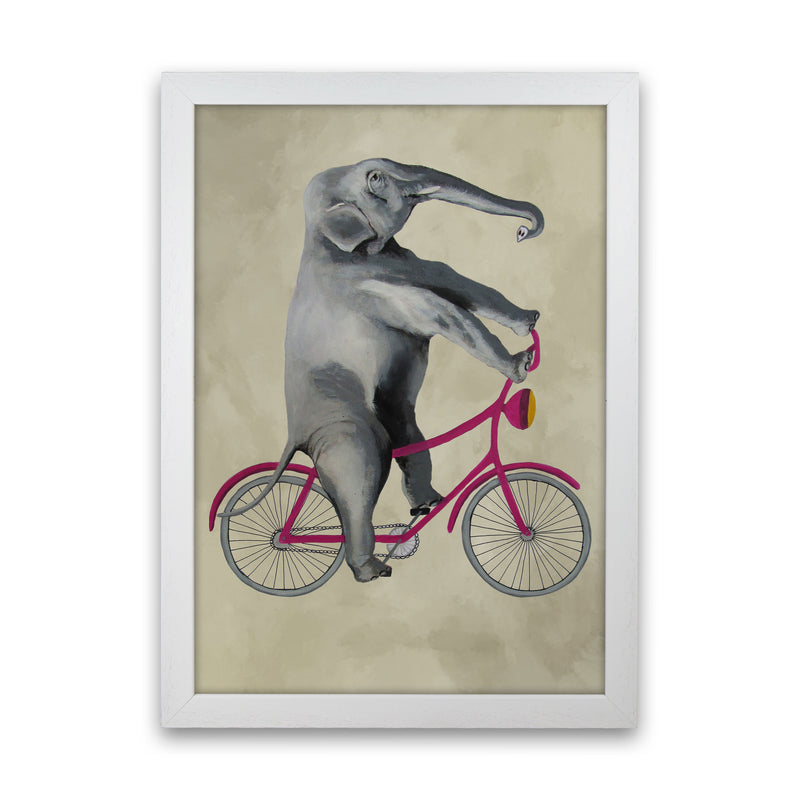 Elephant On Bicycle Art Print by Coco Deparis White Grain