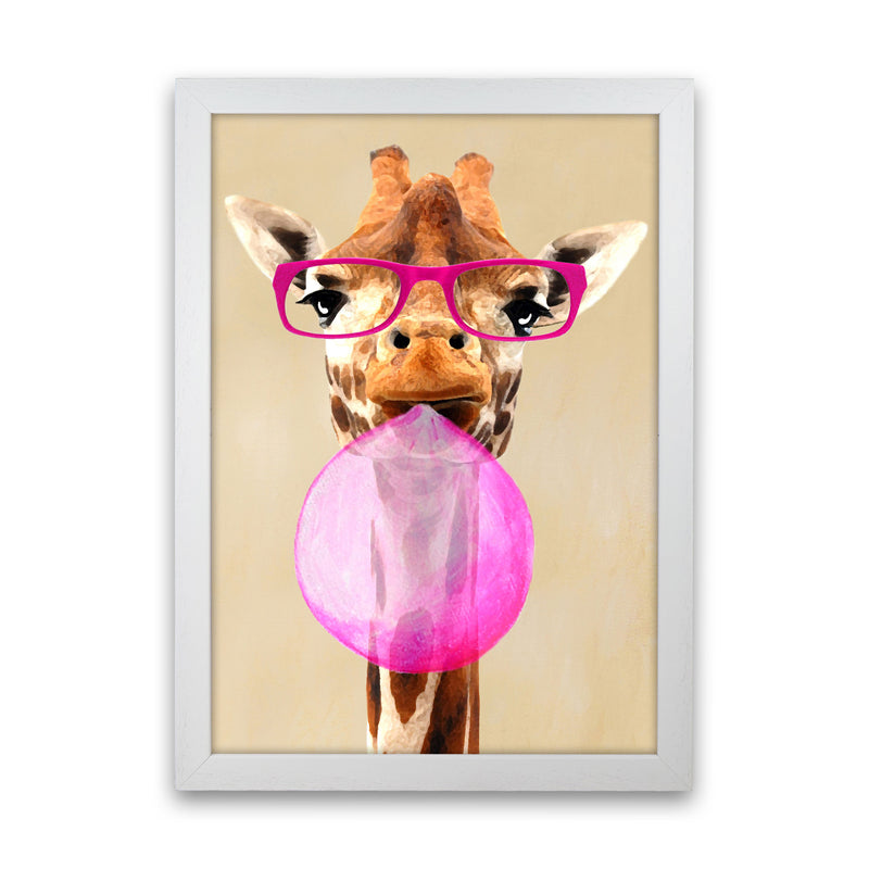 Clever Giraffe With Bubblegum Art Print by Coco Deparis White Grain