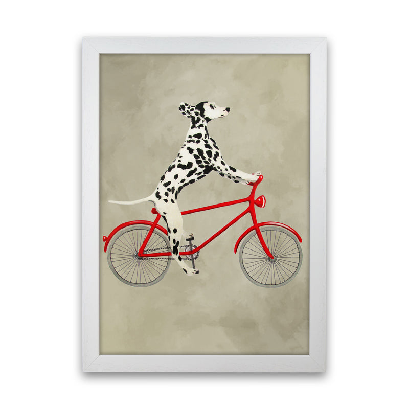 Dalmatian On Bicycle Art Print by Coco Deparis White Grain