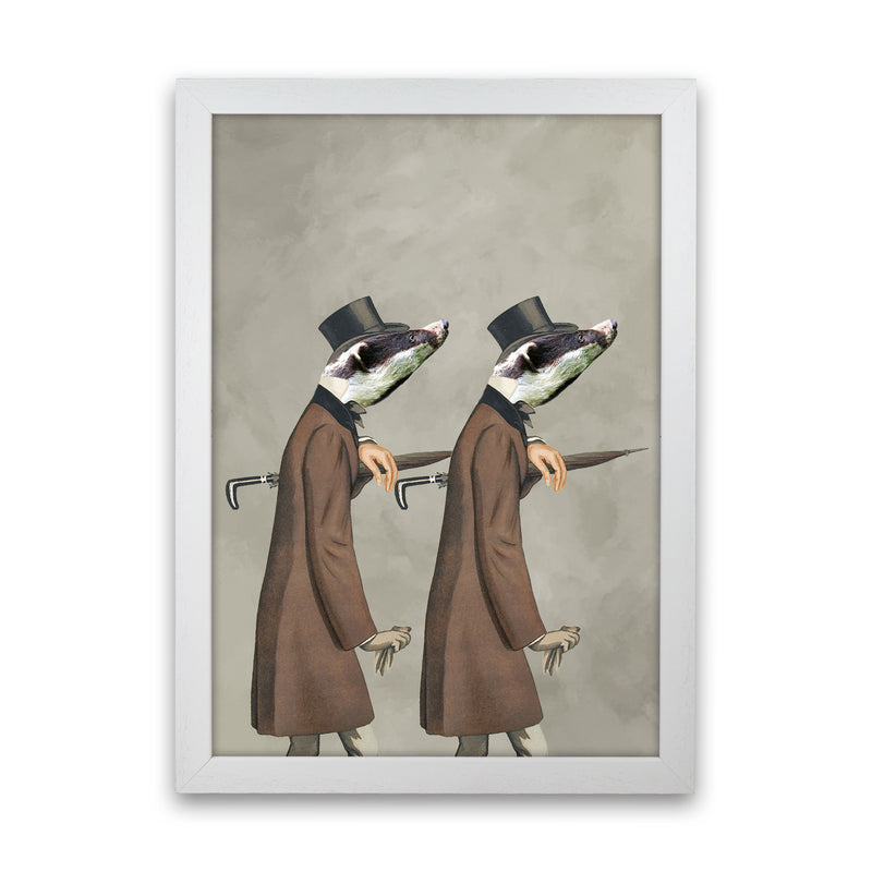 Badgers With Umbrellas Art Print by Coco Deparis White Grain