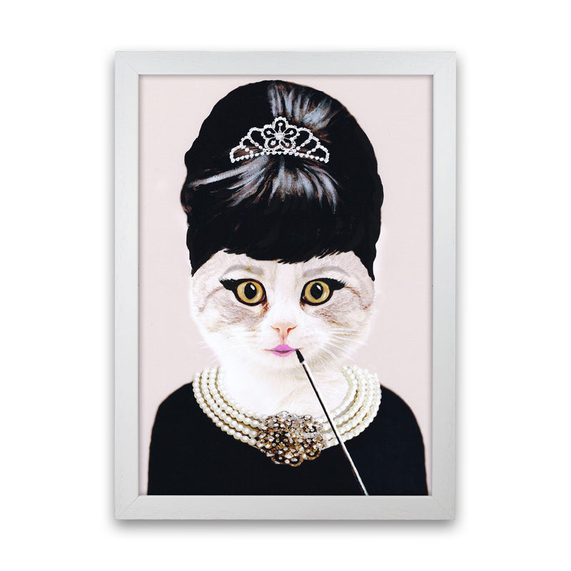 Audrey Hepburn Cat Art Print by Coco Deparis White Grain