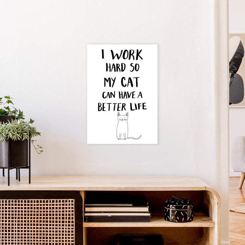 I Work Hard Cat Art Print by Carissa Tanton A2 Black Frame