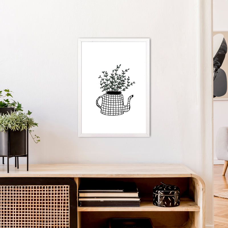 Teapot Plants Green Art Print by Carissa Tanton A2 Oak Frame