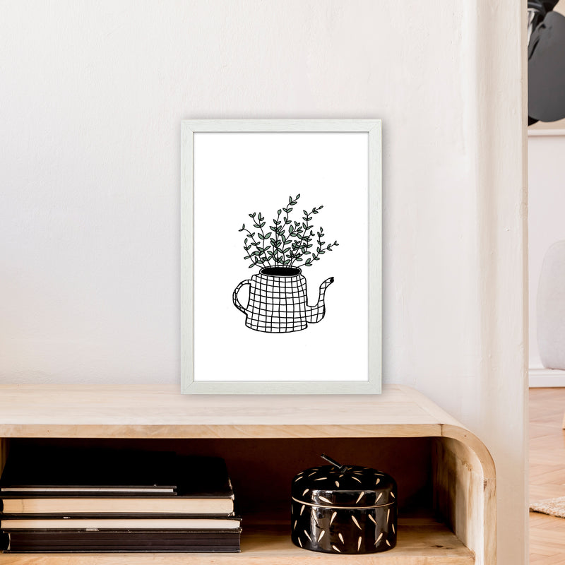 Teapot Plants Green Art Print by Carissa Tanton A3 Oak Frame
