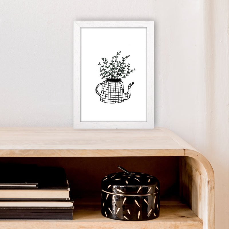 Teapot Plants Green Art Print by Carissa Tanton A4 Oak Frame