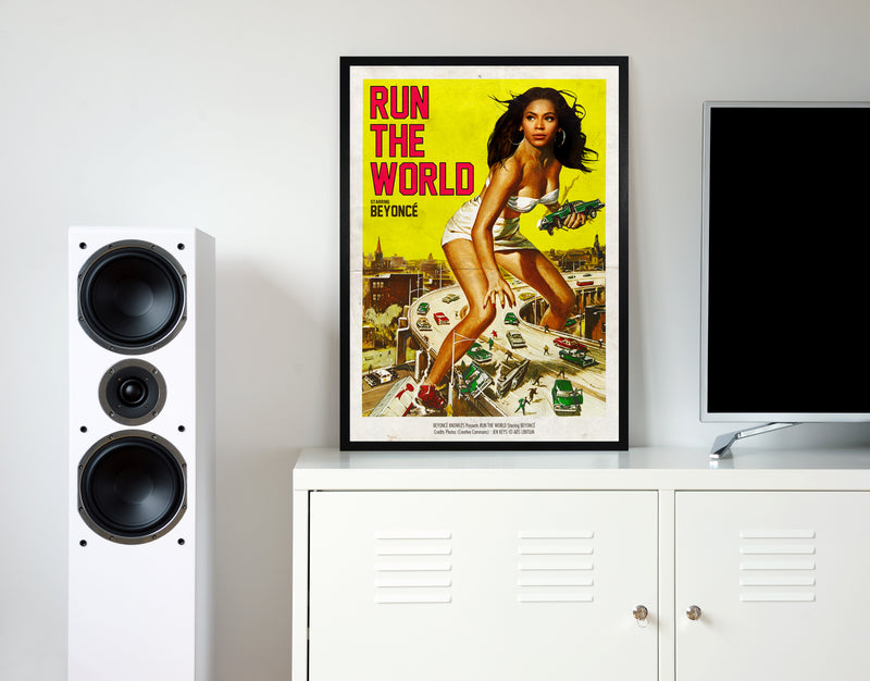 Beyonce run the world retro music poster framed wall art print