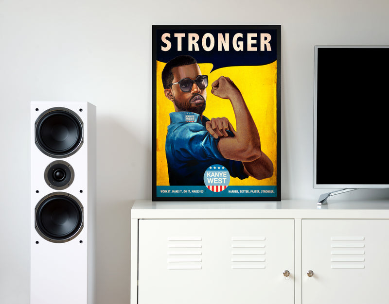 Stronger kanye west retro music poster framed wall art print