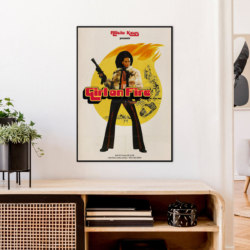 Girl on Fire by David Redon Retro Music Poster Framed Wall Art Print A1 Black Frame