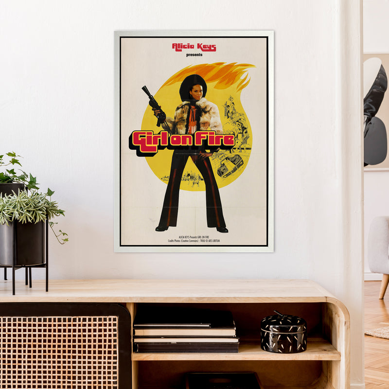 Girl on Fire by David Redon Retro Music Poster Framed Wall Art Print A1 Oak Frame