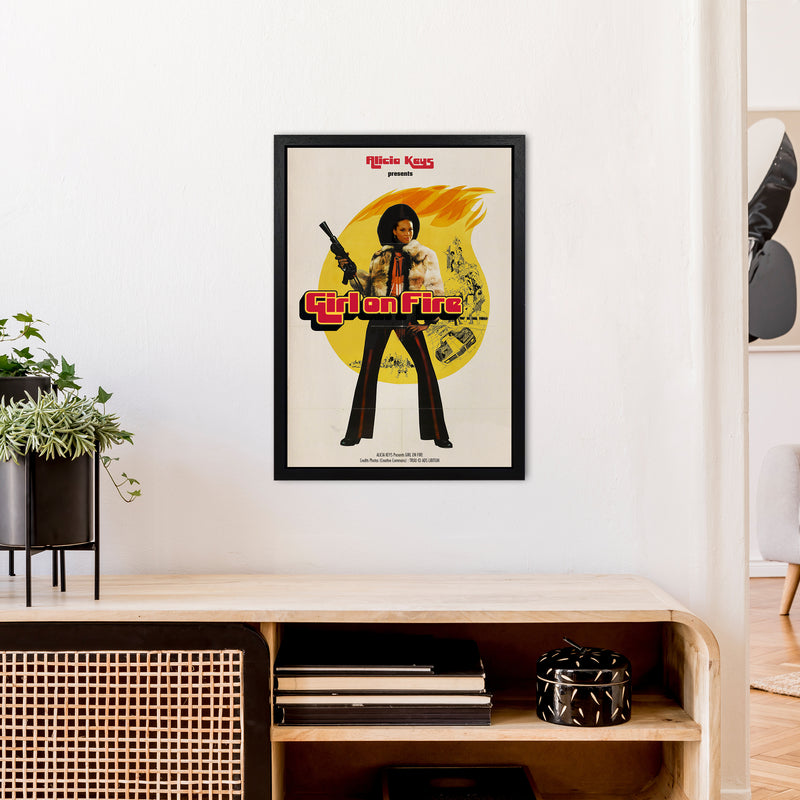 Girl on Fire by David Redon Retro Music Poster Framed Wall Art Print A2 White Frame
