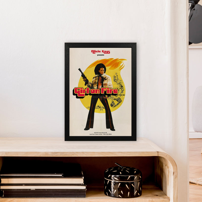 Girl on Fire by David Redon Retro Music Poster Framed Wall Art Print A3 White Frame