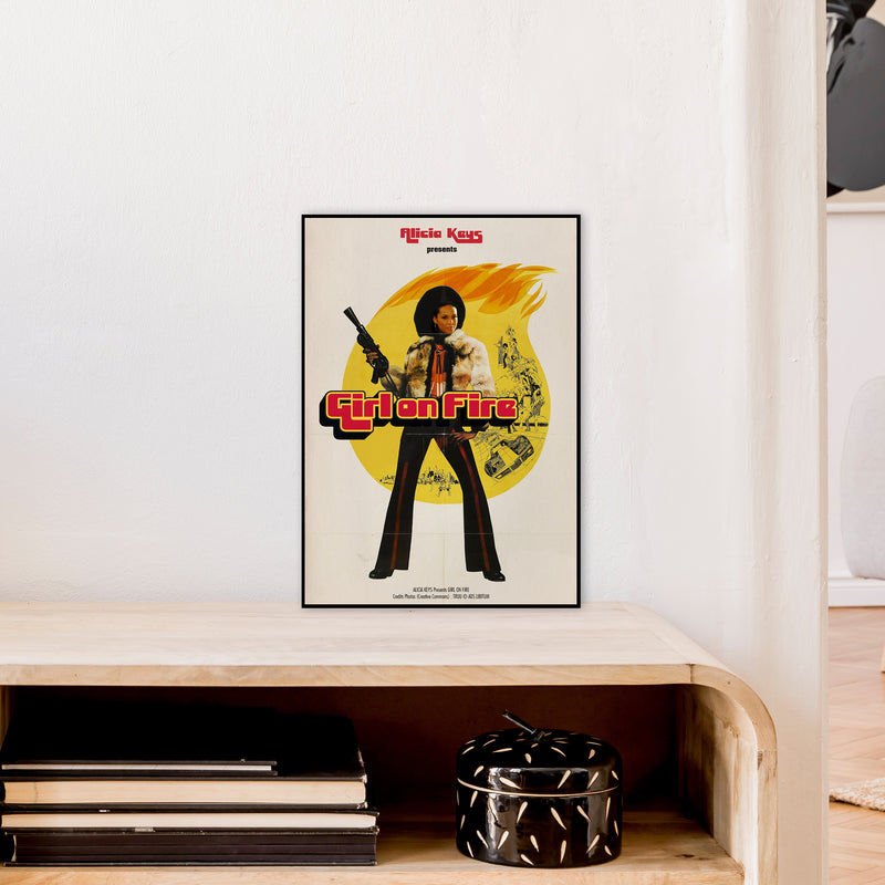 Girl on Fire by David Redon Retro Music Poster Framed Wall Art Print A3 Black Frame