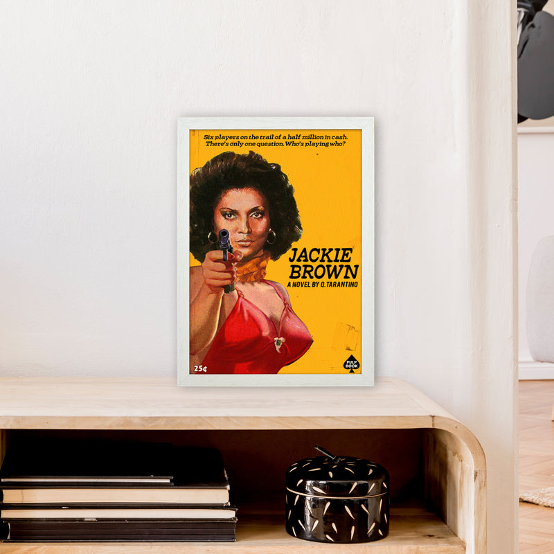 Jackie Brown by David Redon Retro Movie Poster Framed Wall Art Print A3 Oak Frame