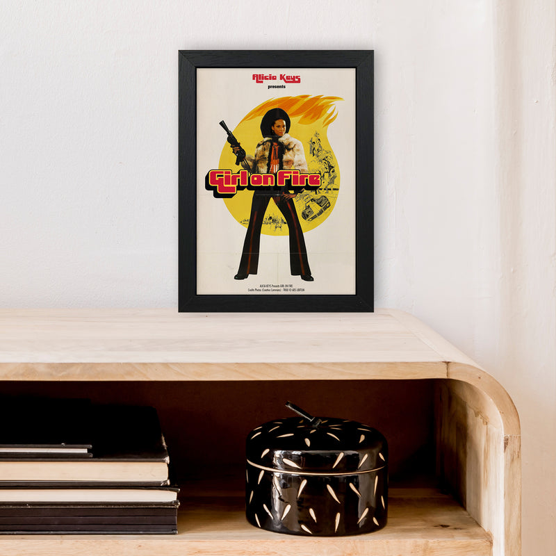 Girl on Fire by David Redon Retro Music Poster Framed Wall Art Print A4 White Frame