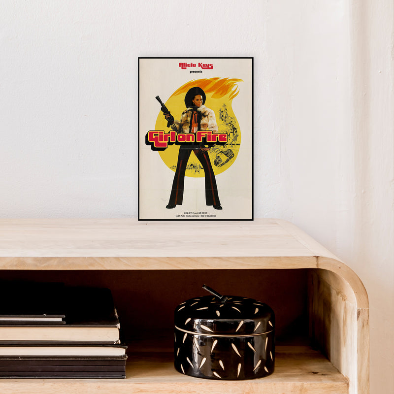 Girl on Fire by David Redon Retro Music Poster Framed Wall Art Print A4 Black Frame