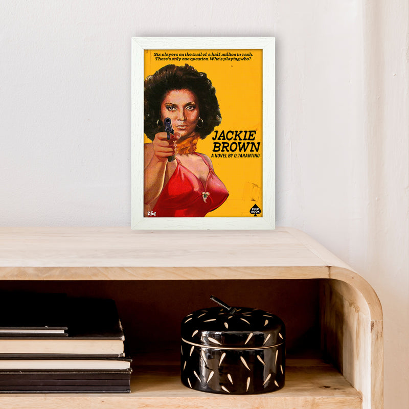 Jackie Brown by David Redon Retro Movie Poster Framed Wall Art Print A4 Oak Frame