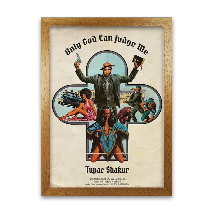 Tupac only god can judge me retro music poster framed wall art print