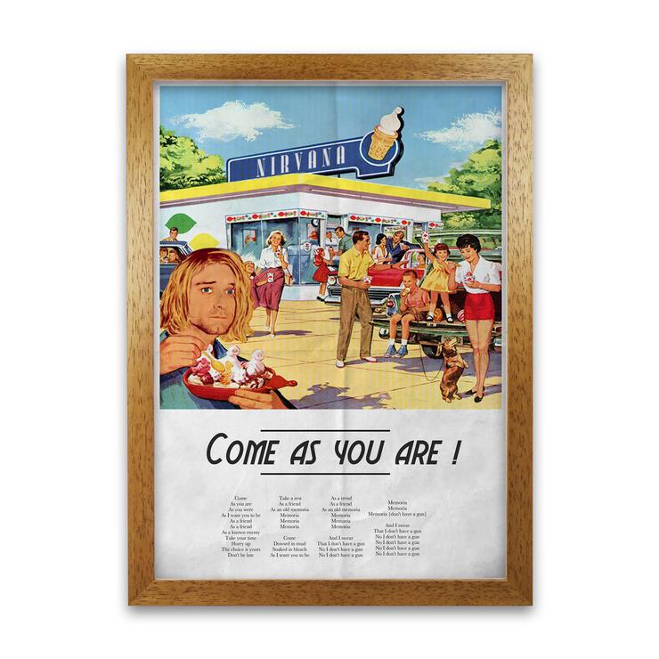 Come as you are nirvana retro music poster framed wall art print