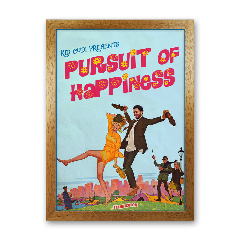 Pursuit of Happiness by David Redon Retro Music Poster Framed Wall Art Print Oak Grain