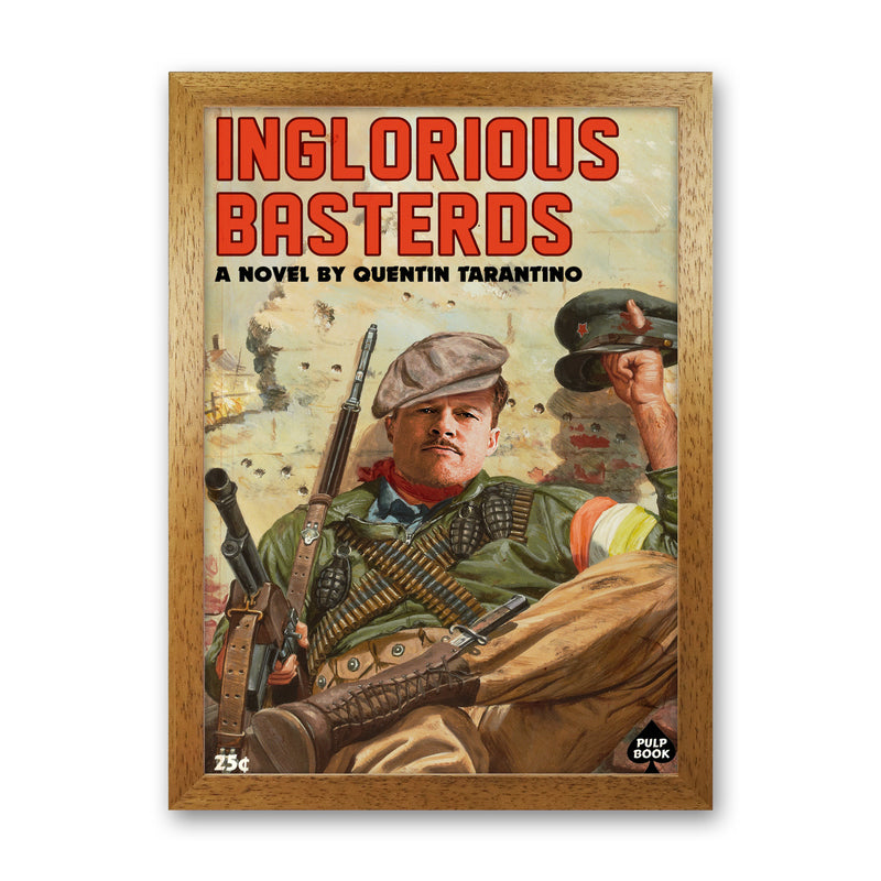 Inglorious Basterds by David Redon Retro Movie Poster Framed Wall Art Print Oak Grain