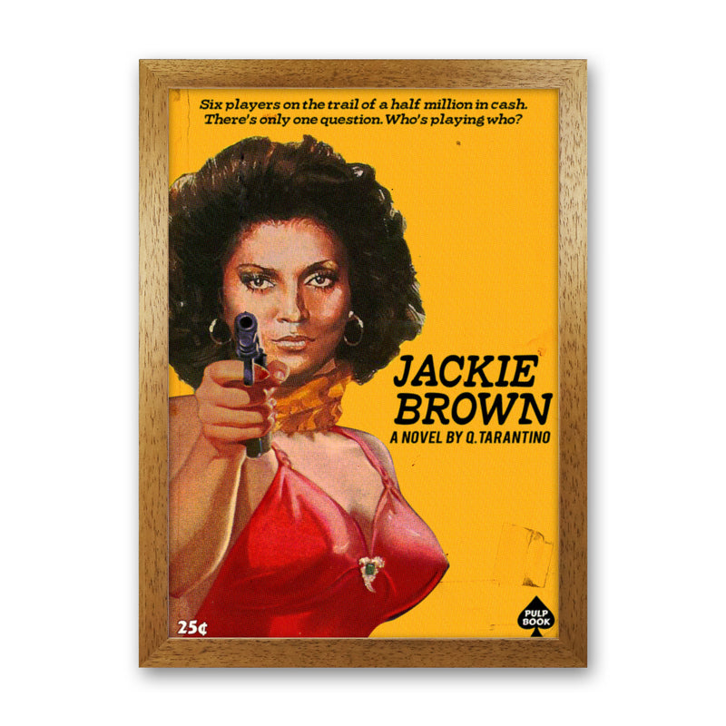 Jackie Brown by David Redon Retro Movie Poster Framed Wall Art Print Oak Grain