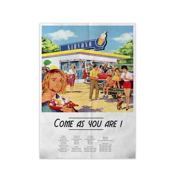 Come as you are nirvana retro music poster framed wall art print