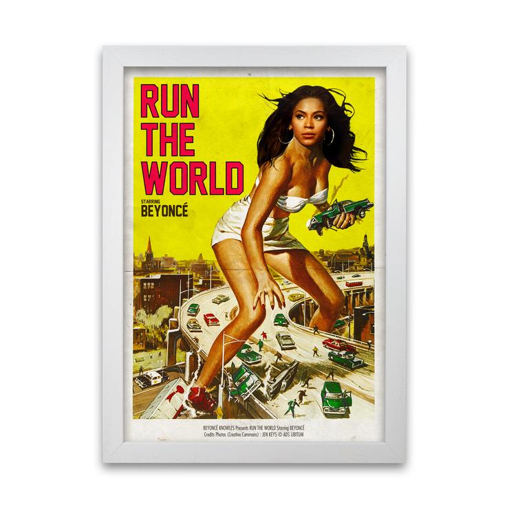 Beyonce run the world retro music poster framed wall art print
