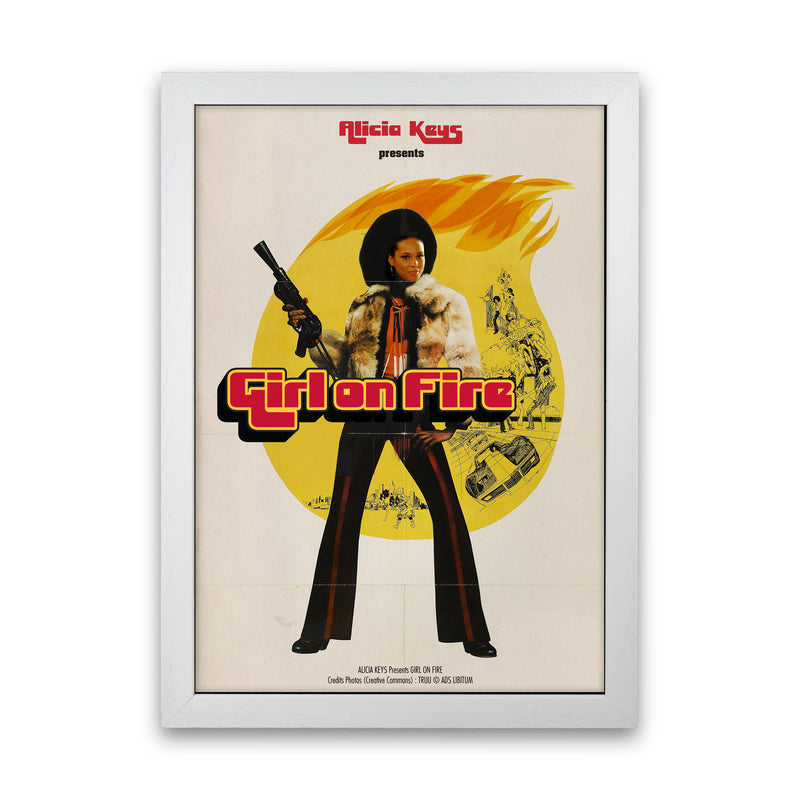 Girl on Fire by David Redon Retro Music Poster Framed Wall Art Print White Grain