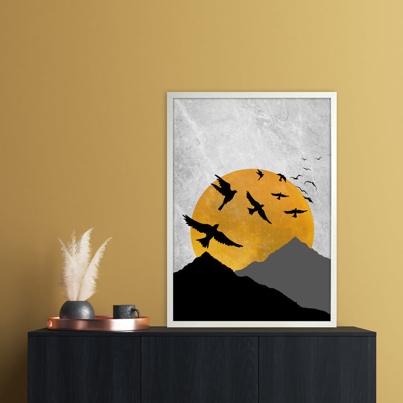 The Sunset Mountain Bird Flying Art Print by Essentially Nomadic A1 Oak Frame
