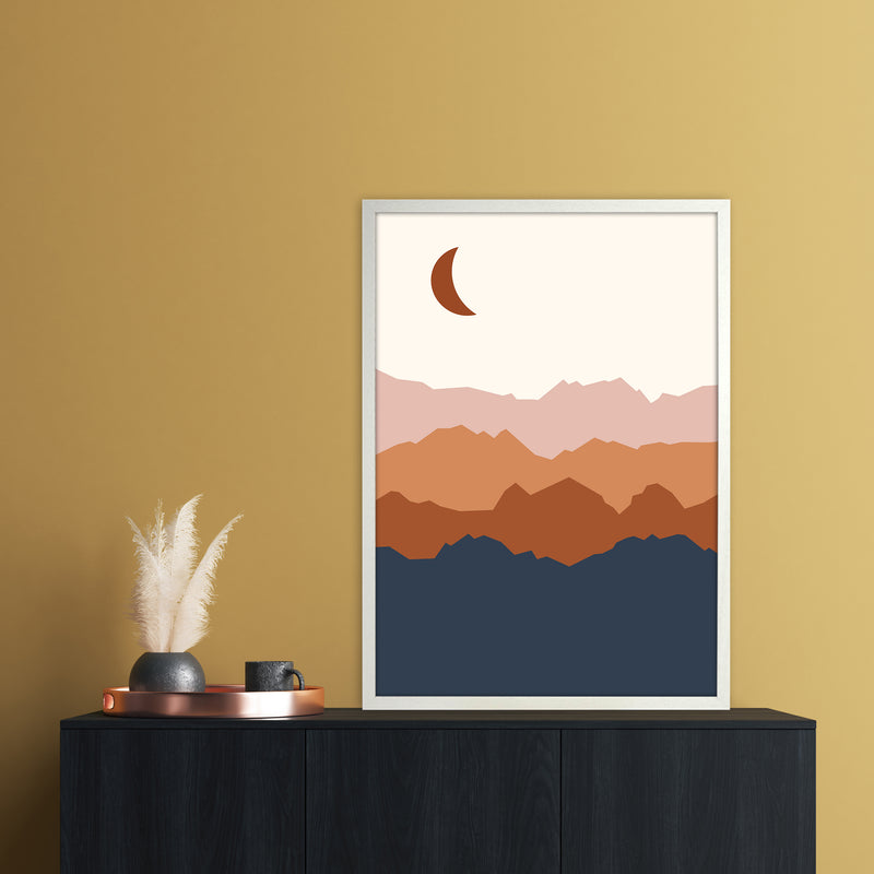 Moon Blue Mountain 01 Art Print by Essentially Nomadic A1 Oak Frame