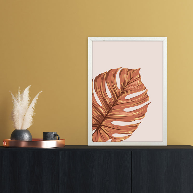 Monstera Leaf Teracotta Art Print by Essentially Nomadic A2 Oak Frame