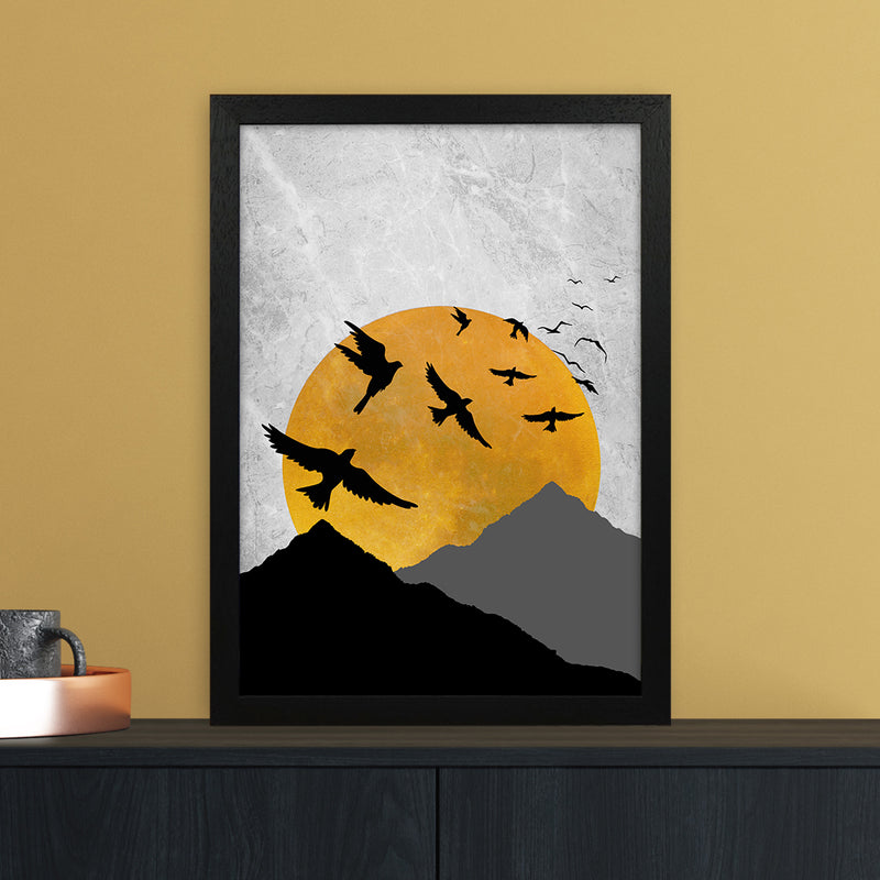 The Sunset Mountain Bird Flying Art Print by Essentially Nomadic A3 White Frame