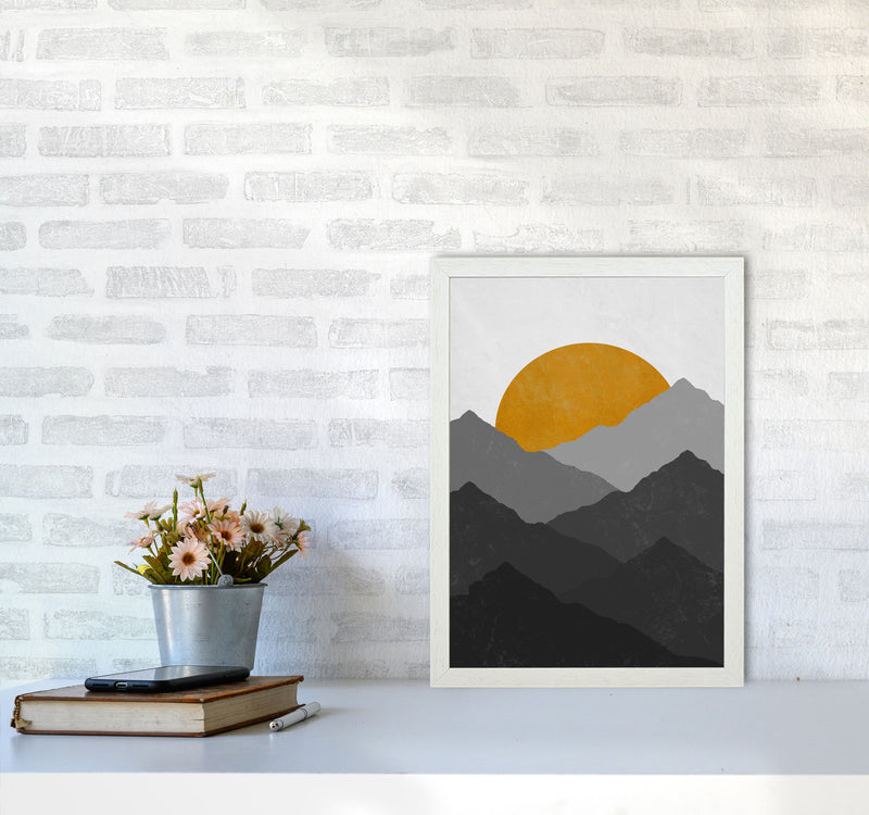 Mountain Sun Yellow Art Print by Essentially Nomadic A3 Oak Frame