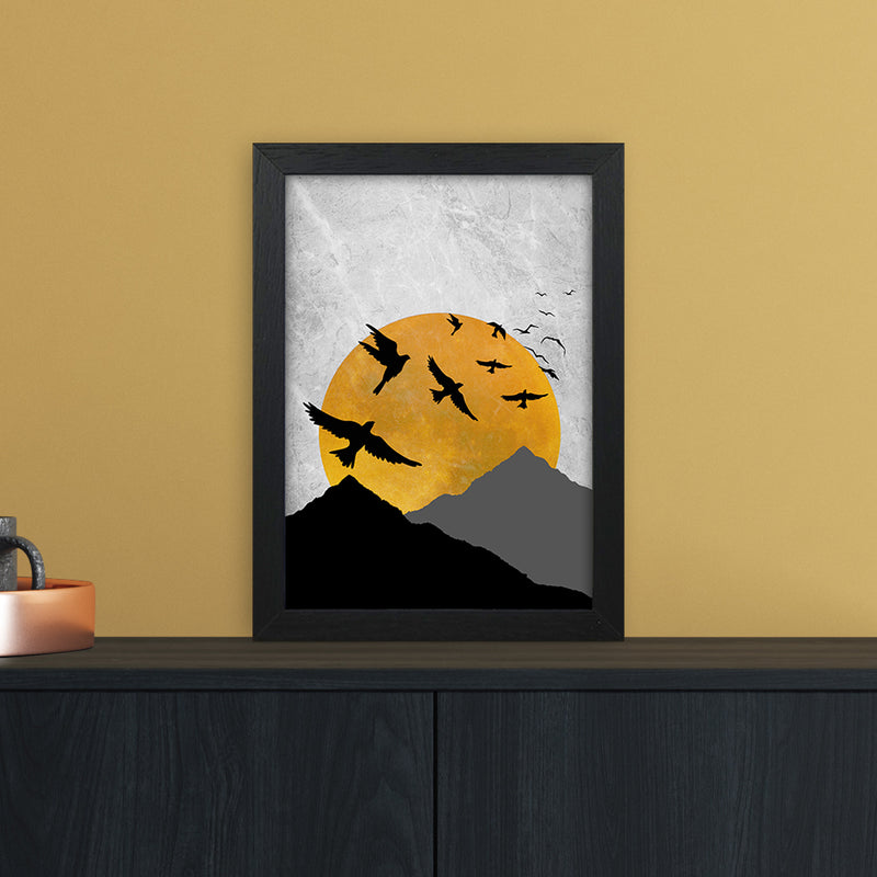 The Sunset Mountain Bird Flying Art Print by Essentially Nomadic A4 White Frame