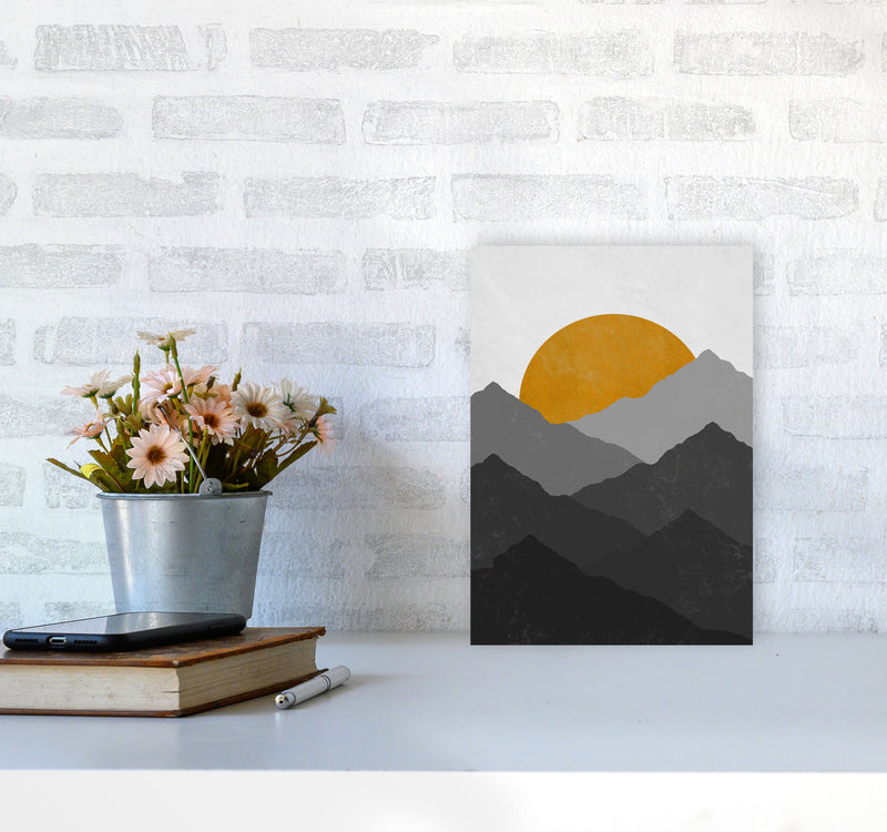 Mountain Sun Yellow Art Print by Essentially Nomadic A4 Black Frame