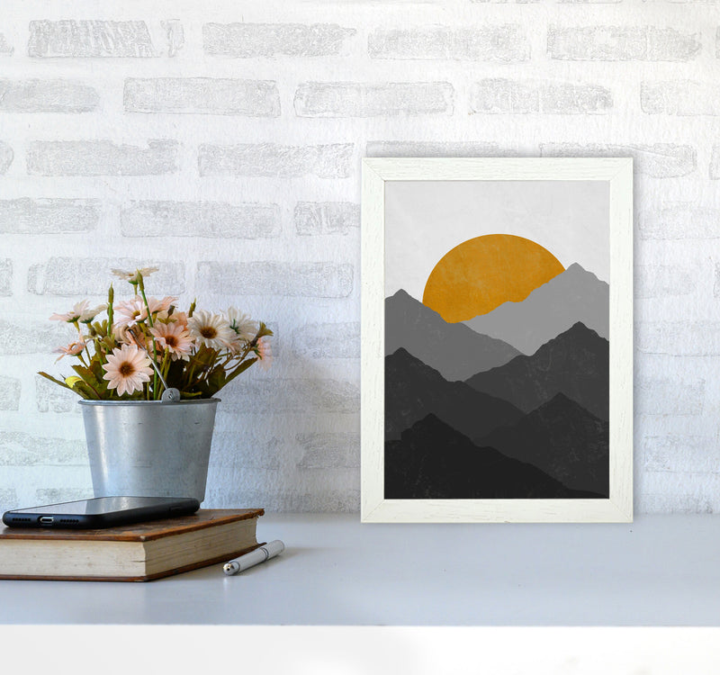 Mountain Sun Yellow Art Print by Essentially Nomadic A4 Oak Frame