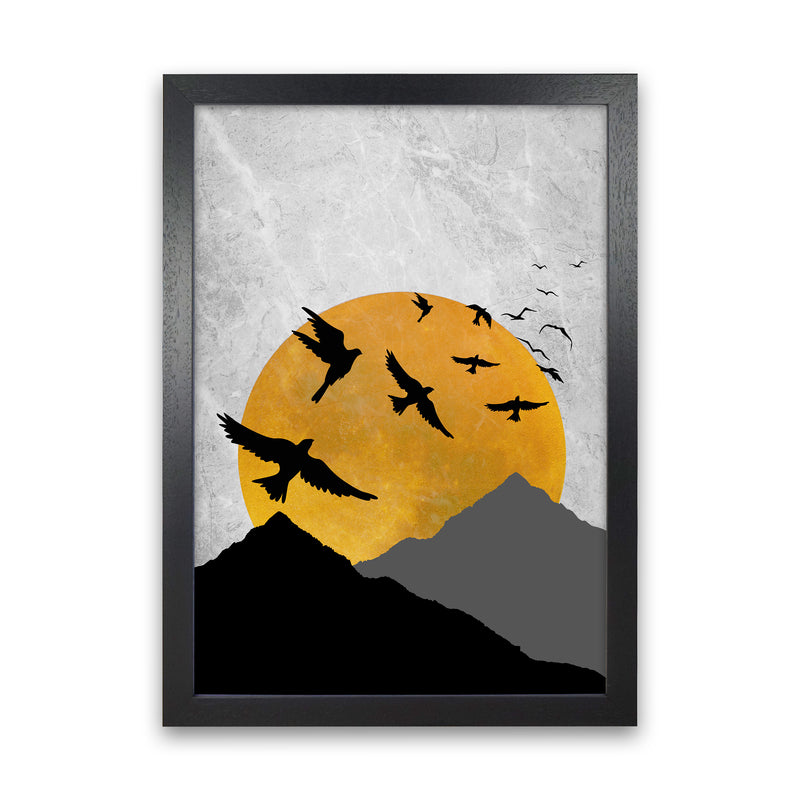 The Sunset Mountain Bird Flying Art Print by Essentially Nomadic Black Grain