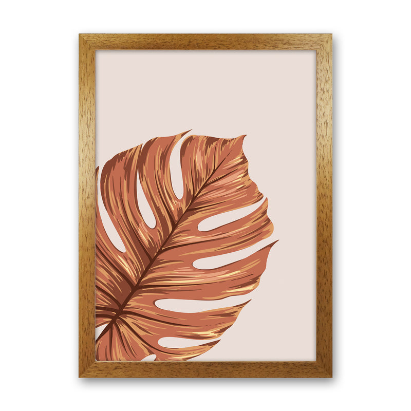 Monstera Leaf Teracotta Art Print by Essentially Nomadic Oak Grain