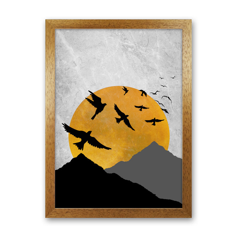 The Sunset Mountain Bird Flying Art Print by Essentially Nomadic Oak Grain