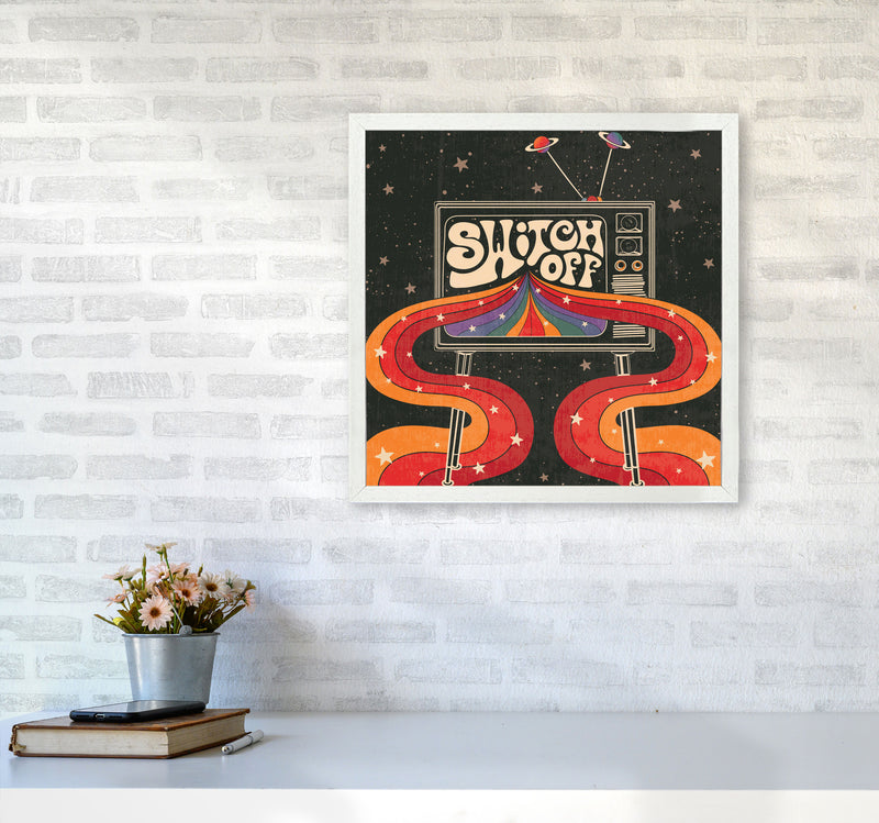 Switch Off, Rainbow Retro Tv Art Print by Inktally5050 Oak Frame