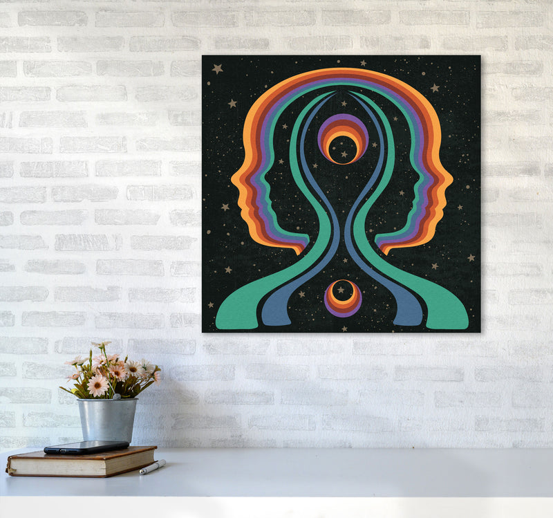 Rainbow Gemini Heads-Text Art Print by Inktally6060 Black Frame