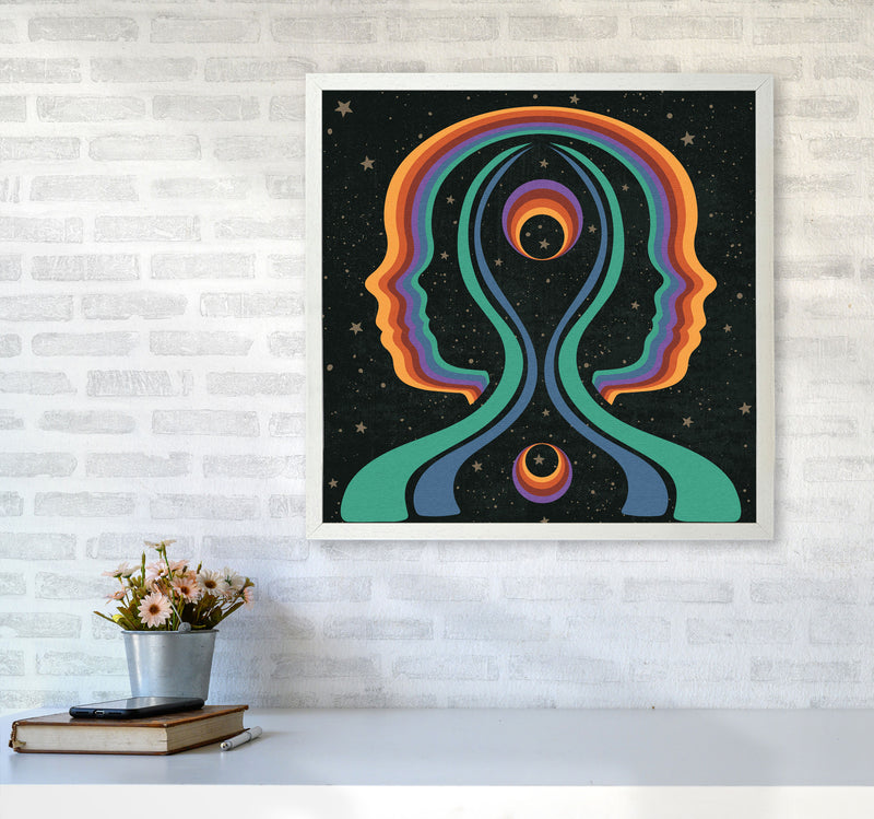 Rainbow Gemini Heads-Text Art Print by Inktally6060 Oak Frame